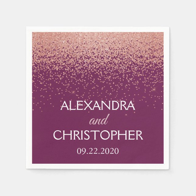 Burgund und Rose Gold Glitzer Confetti Wedding Serviette (Vorderseite)