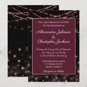 Burgund und Rose Gold String Lights Hochzeit Einladung