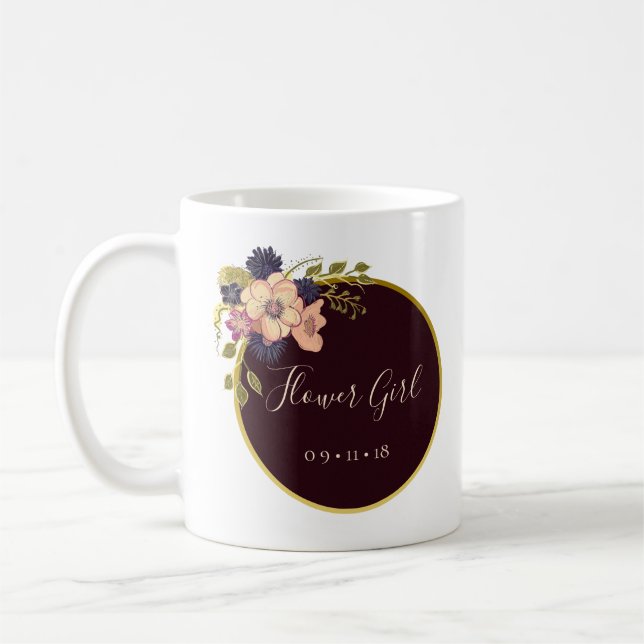 Burgund und Rose , Wasserfarbe , Blumenmädchen Kaffeetasse (Links)
