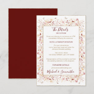 Burgund und Rosé-Wildblumen-Hochzeit Begleitkarte
