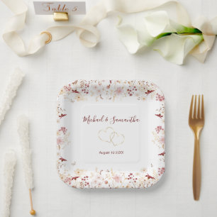 Burgund und Rosé-Wildblumen-Hochzeit Pappteller