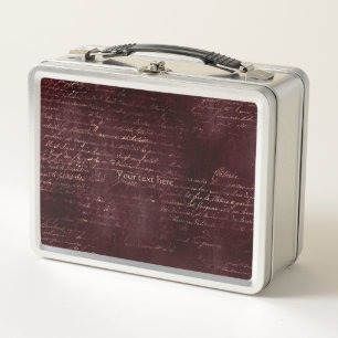 Burgund und Roségold Vintage-Kalligrafie Metall Brotdose