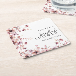 Burgund und Rosen-Aquarell-Blumen-Brautparty Rechteckiger Pappuntersetzer
