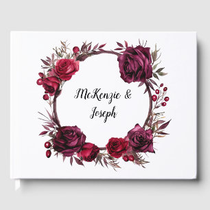 Burgund und Rote Rosen Branch Wreath Wedding Gästebuch