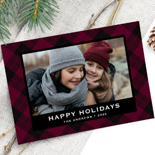 Burgund und Schwarz Festtags-Tartan Weihnachtsfoto Feiertagskarte