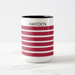 Burgund und Schwarz gestreift personalisiert Zweifarbige Tasse