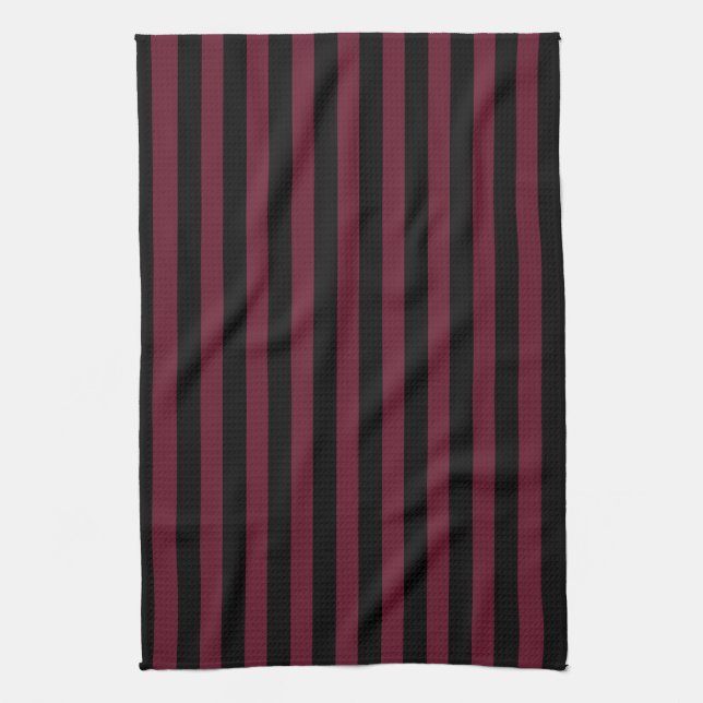 Burgund und schwarze Streifen Geschirrtuch (Vertikal)