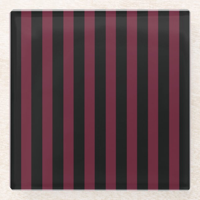 Burgund und schwarze Streifen Glasuntersetzer (Vorderseite)