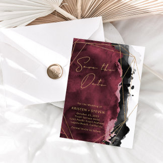 Burgund und Schwarze Wasserfarbe Save the Date Einladung