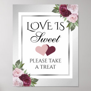 Burgund und Silberblume Liebe ist süße Hochzeit Poster
