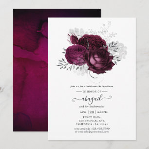 Burgund und Silver Floral Bridesmaids Luncheon Einladung