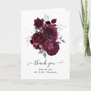 Burgund und Silver Floral Wedding Foto Dankeskarte