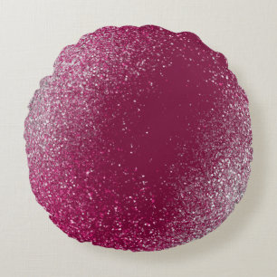 Burgund und Silver Glitzer Rundes Kissen