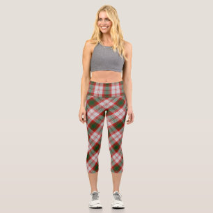 Burgund und Weiß Kleid Clan Tartan Muster Capri Leggings