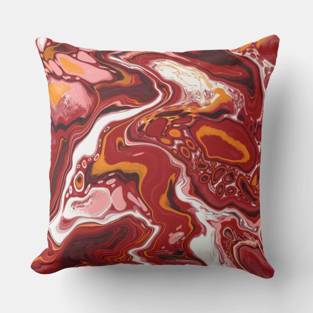 Burgund und Weiß-Marmor-Fluid-Kunst Kissen (Vorderseite)