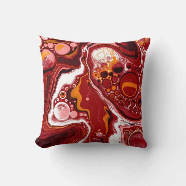Burgund und Weiß-Marmor-Fluid-Kunst Kissen (Vorderseite)
