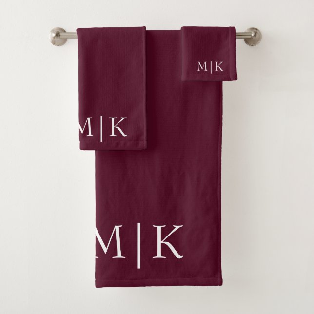 Burgund und Weiß | Modernes Monogramm Badhandtuch Set (Insitu)