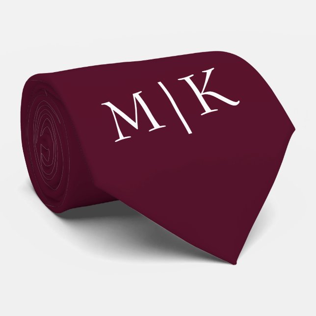 Burgund und Weiß | Modernes Monogramm Krawatte (Gerollt)