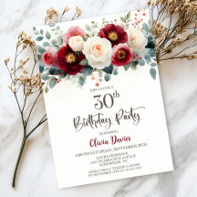 Burgund und Weiße Blüte 30. Geburtstag Party