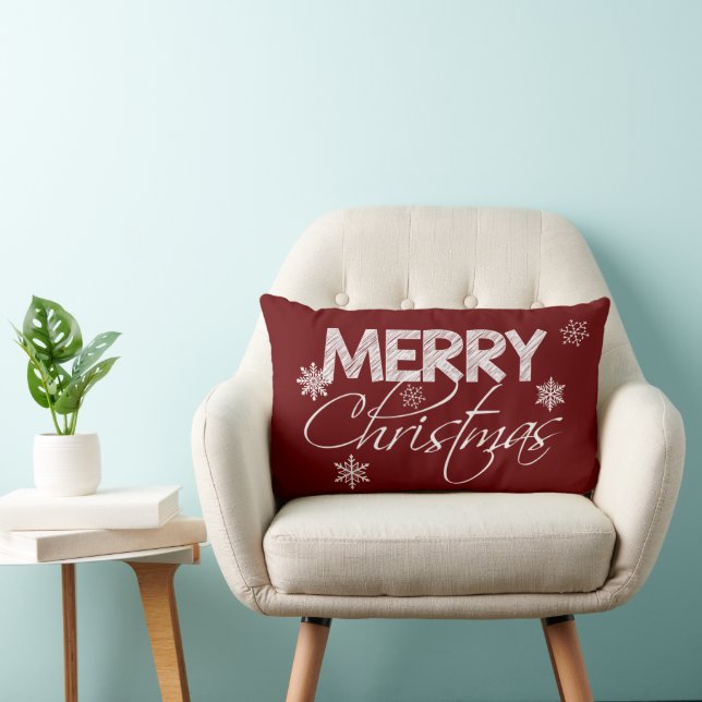 Burgund und weiße Schneeflocken | Frohe Weihnachte Lendenkissen (Stuhl )
