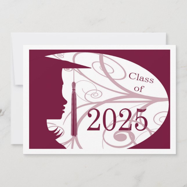 Burgund und Weiße Silhouette 2025-Karte Einladung (Vorderseite)