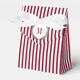 Burgund und weiße Streifen Monogramm-Hochzeit Geschenkschachtel