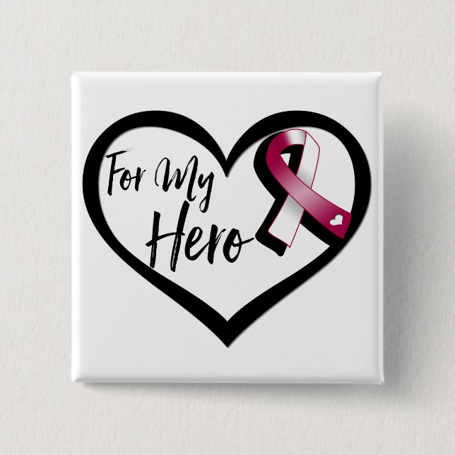 Burgund und White Awareness Ribbon für meinen Held Button (Vorderseite)