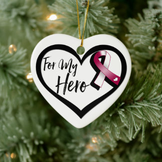 Burgund und White Awareness Ribbon für meinen Held Keramikornament