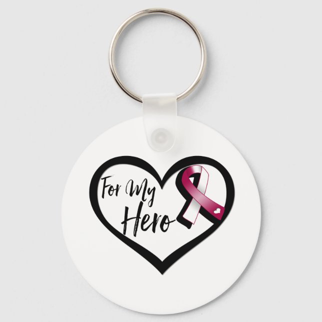 Burgund und White Awareness Ribbon für meinen Held Schlüsselanhänger (Vorderseite)