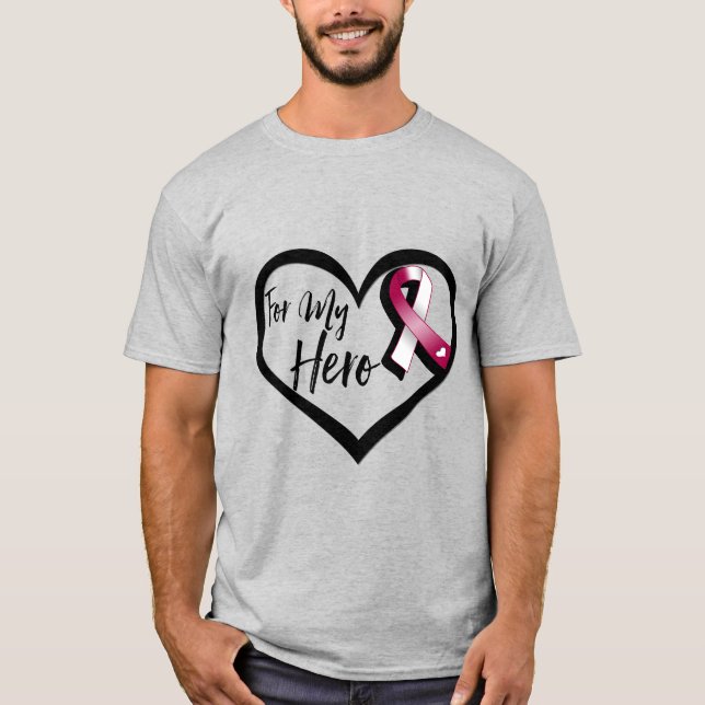 Burgund und White Awareness Ribbon für meinen Held T-Shirt (Vorderseite)