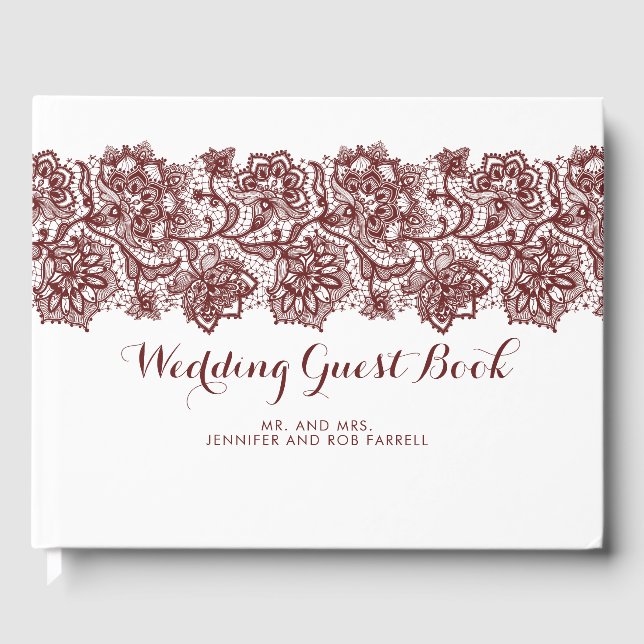 Burgund und White Lace Wedding Gästebuch (Vorderseite)