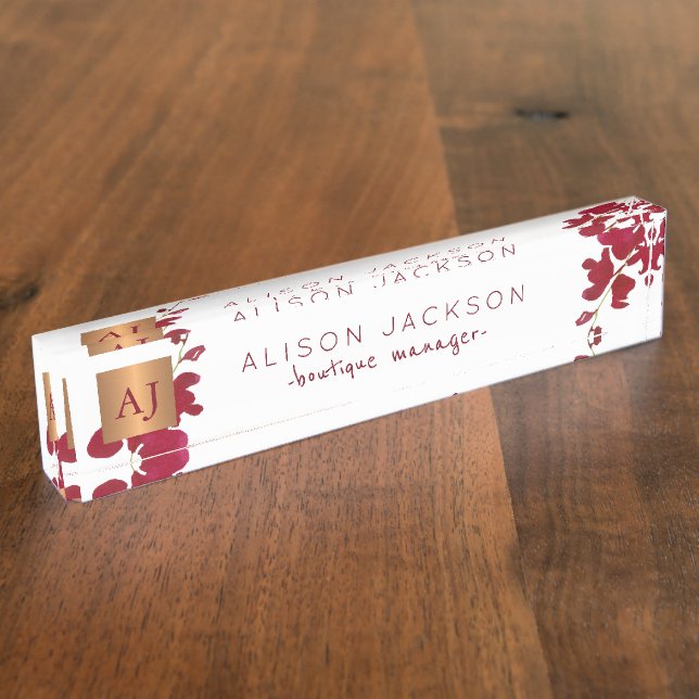 Burgund-Urinorchid-Kupfer mit Monogramm Namensplakette (Seite)