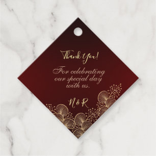 Burgund & vergoldetes florales elegantes Hochzeits Geschenkanhänger