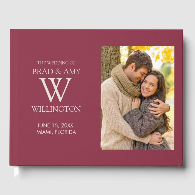 Burgund Verlobung Foto Wedding Bride Groom Gästebuch (Vorderseite)