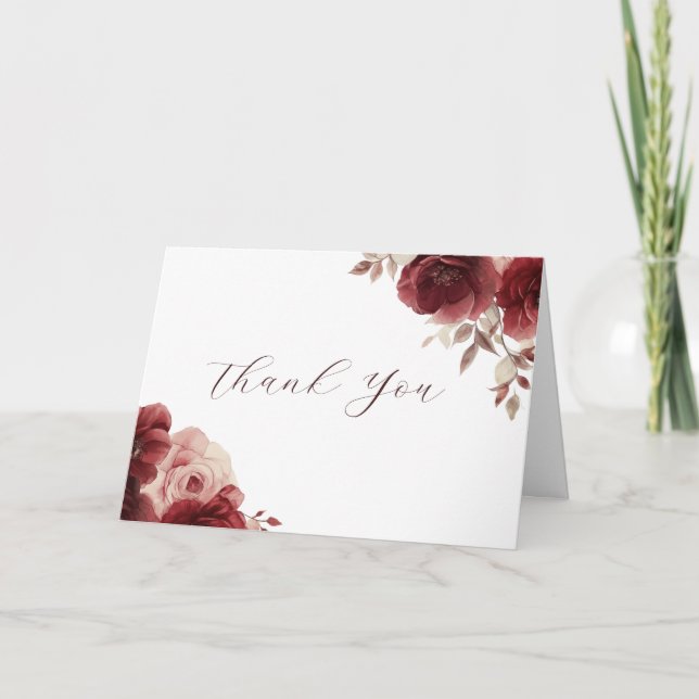 Burgund Vintage Rose Elegante Hochzeit Dankeskarte (Vorderseite)