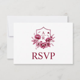Burgund Wappen mit Intialien und qr Code Hochzeit RSVP Karte