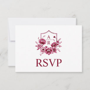 Burgund Wappen mit Intialien und qr Code Hochzeit RSVP Karte