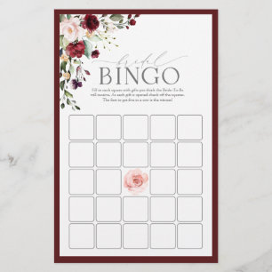 Burgund Wasserfarbe Floral Bridal Bingo Spiel