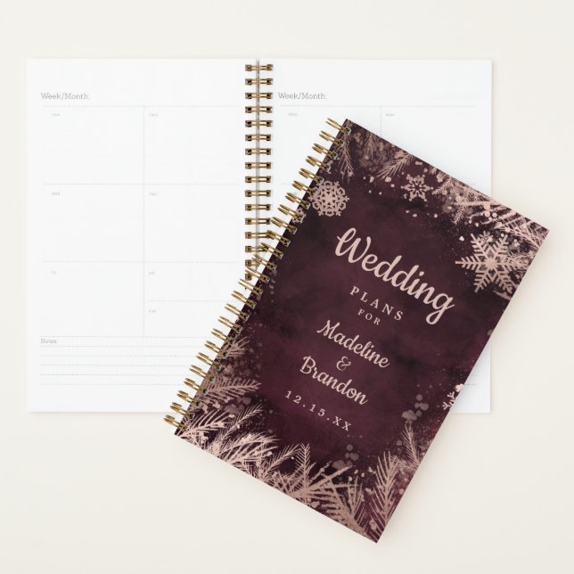 Burgund Wasserfarbe mit Rose Gold Winter Hochzeit Planer (Anzeige)