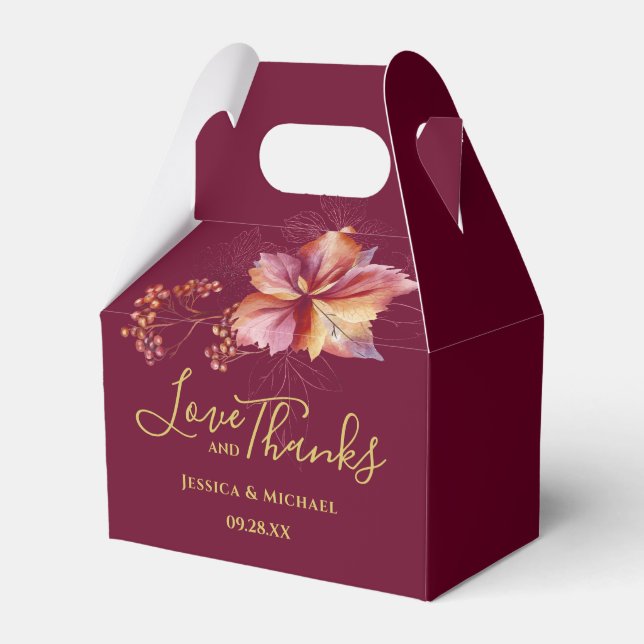 Burgund Wasserfarbenfall Elegante Liebe und Dank Geschenkschachtel (Vorderseite)