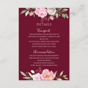 Burgund Wasserfarbenflorale Elegante Hochzeiten De Begleitkarte