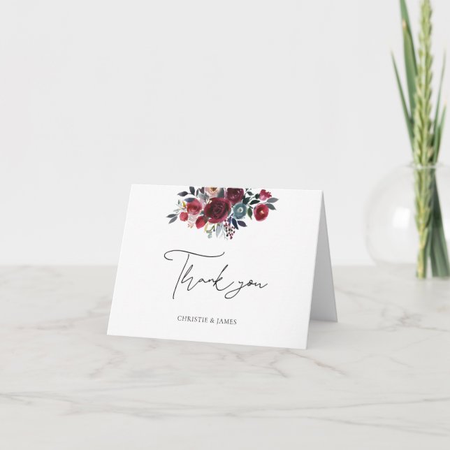Burgund Watercolor Floral Wedding Brautparty Dankeskarte (Vorderseite)