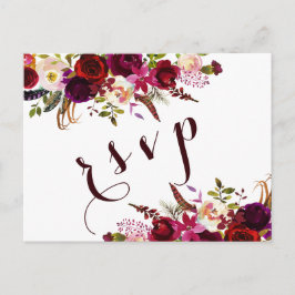 Burgund Watercolor Herbsthochzeit RSVP Einladungspostkarte