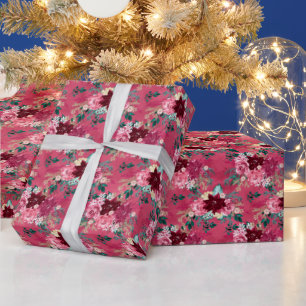 Burgund Weihnachten Poinsettia Watercolor Wrapping Geschenkpapier