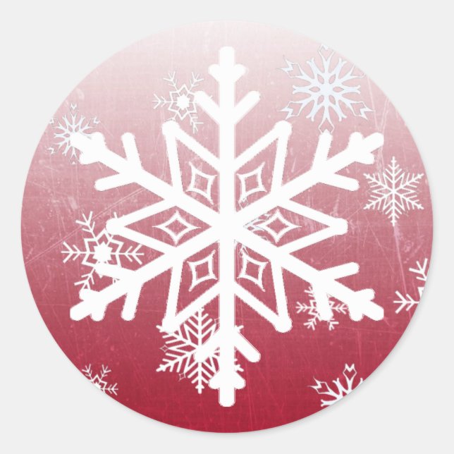 Burgund Weihnachts-Schneeflocken Runder Aufkleber (Vorderseite)