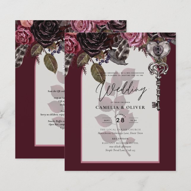 Burgund Wein Blumenzwiebeln Herbst Winter INVITE (Vorne/Hinten)