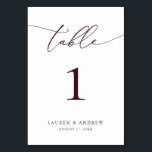 Burgund Wein Minimalistische Hochzeit | Event Cust Tischnummer<br><div class="desc">(**BITTE BEACHTEN SIE: Um zu bestellen,  passen Sie einfach Ihre Tischnummer (und Name/Datum) an und fügen Sie jede Nummer einzeln in Ihren Warenkorb ein. Dann Karo raus,  sobald du fertig bist.) Schön,  elegant,  modern und minimalistisch,  Tischnummer-Karte. Vollständig anpassbar mit Ihren Namen (oder Ereignisname) und Datum.</div>