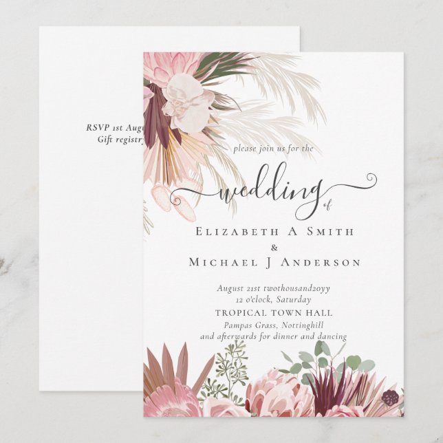Burgund Wein Pampas Tropische Hochzeit (Vorne/Hinten)