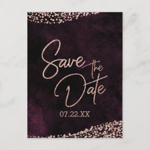 Burgund Wein & Rose Gold Hochzeit Sichern Sie das  Ankündigungspostkarte