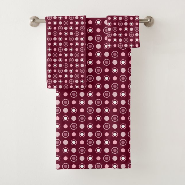 Burgund Wein und rosa Punkte Badhandtuch Set (Insitu)